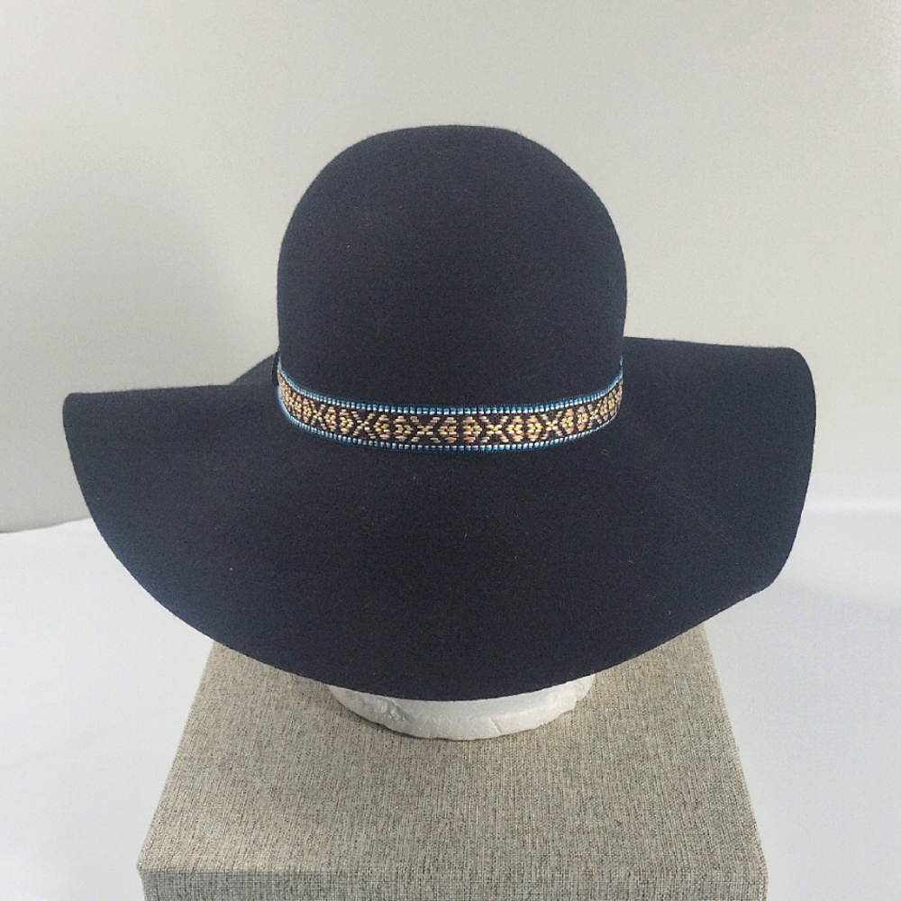 TART Black Wool Wide Brim Hat Boho Indie One Size